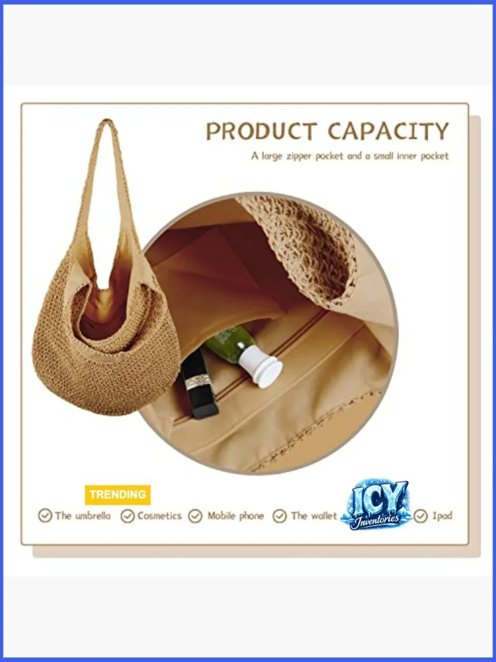 Natural Straw Rattan Basket Weave Hobo Tote Beach Handbag